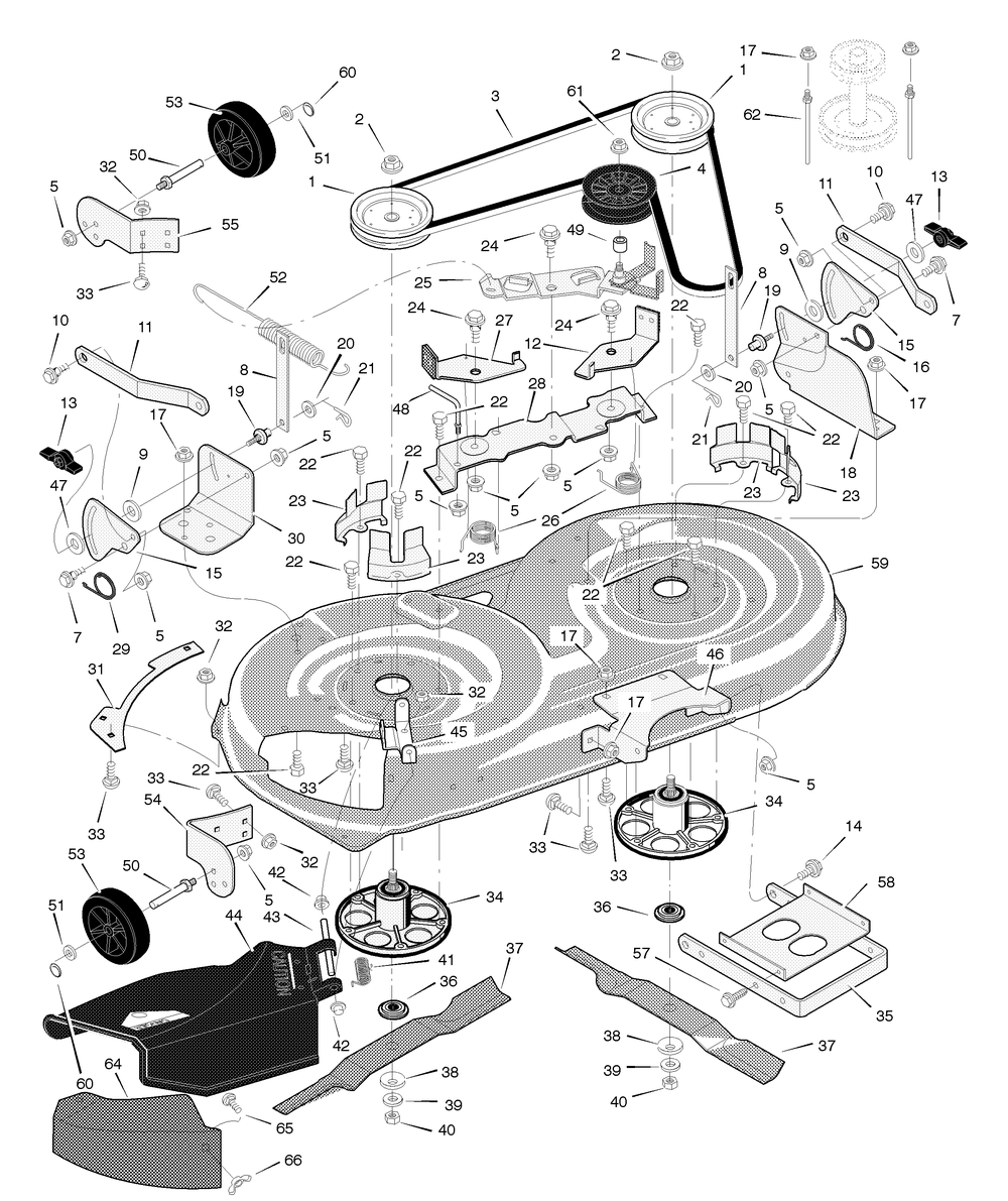 Mower Housing Diagram and Parts List for 425621X53A 2004 Briggs and Stratton Lawn Tractor
